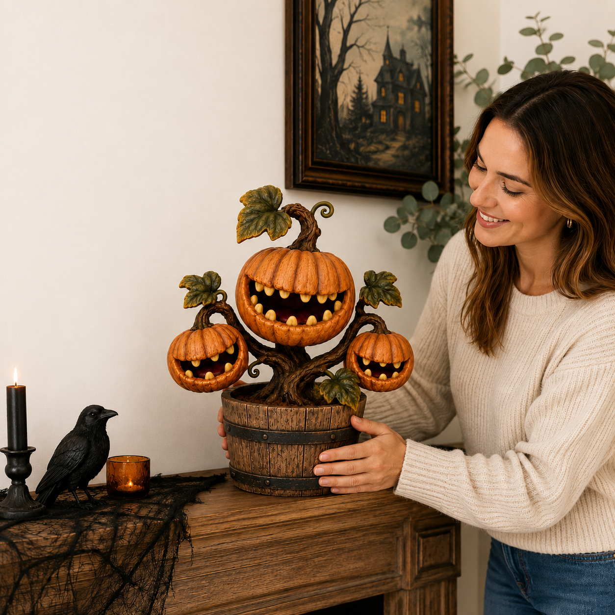 Big Mouth Pumpkin Flower Halloween Decor