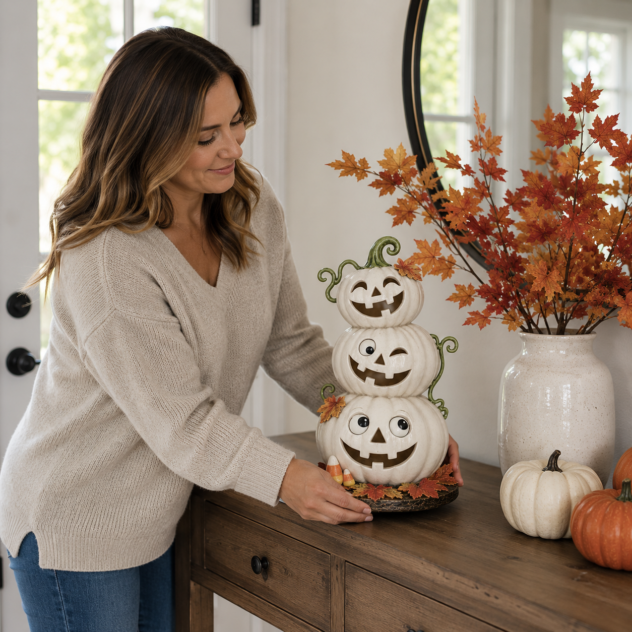Lighted Stacked Jack-O’-Lantern Pumpkin Decor