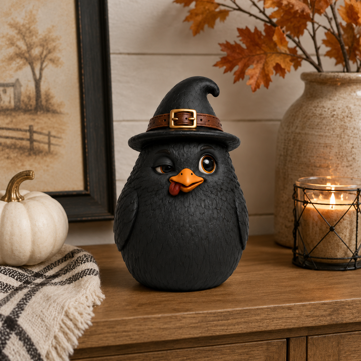 Whimsical Witch Hen Halloween Figurine
