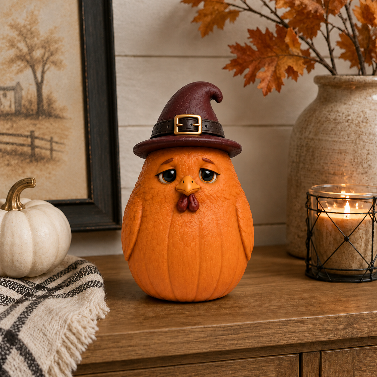 Whimsical Witch Hen Halloween Figurine