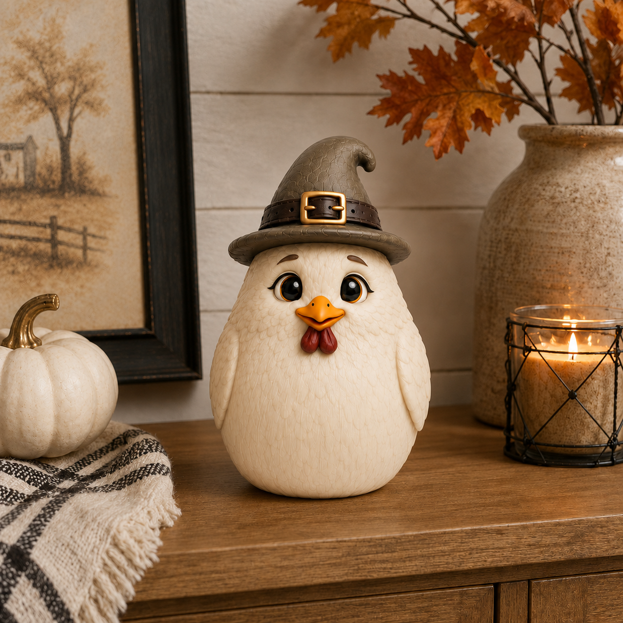 Whimsical Witch Hen Halloween Figurine