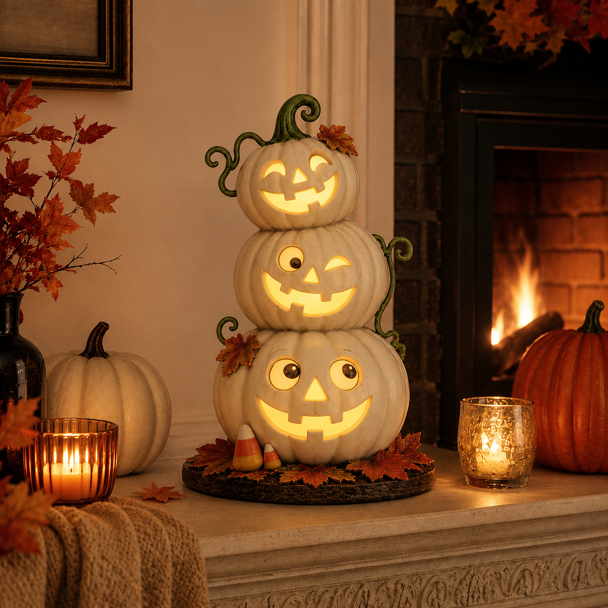 Lighted Stacked Jack-O’-Lantern Pumpkin Decor