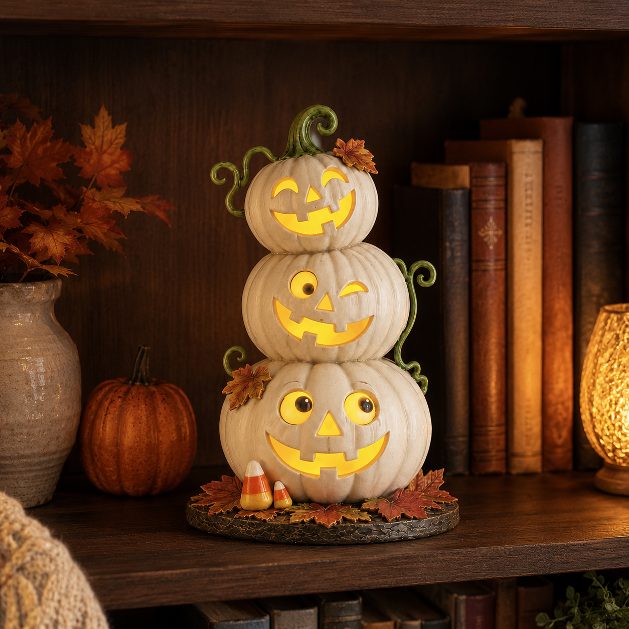 Lighted Stacked Jack-O’-Lantern Pumpkin Decor