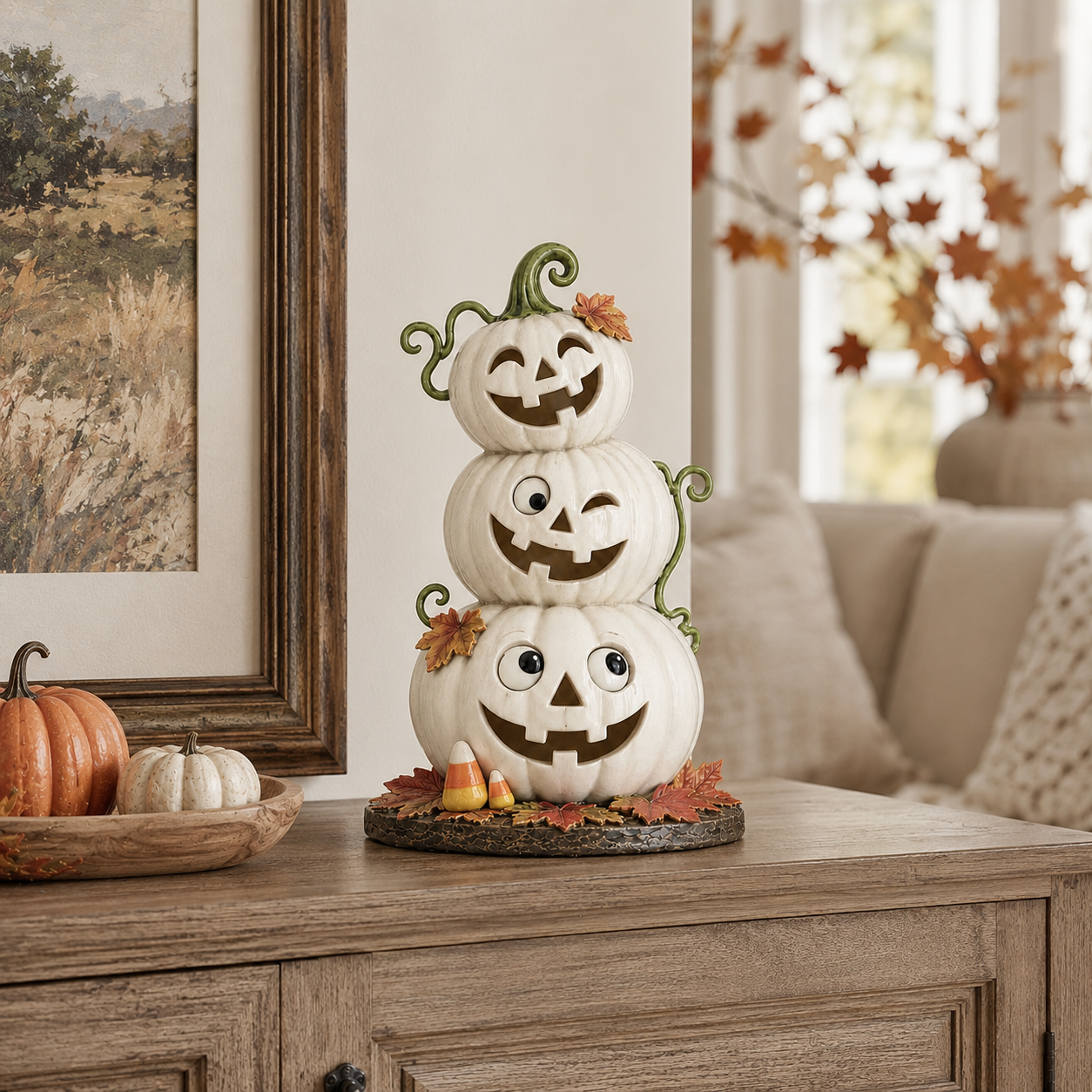 Lighted Stacked Jack-O’-Lantern Pumpkin Decor