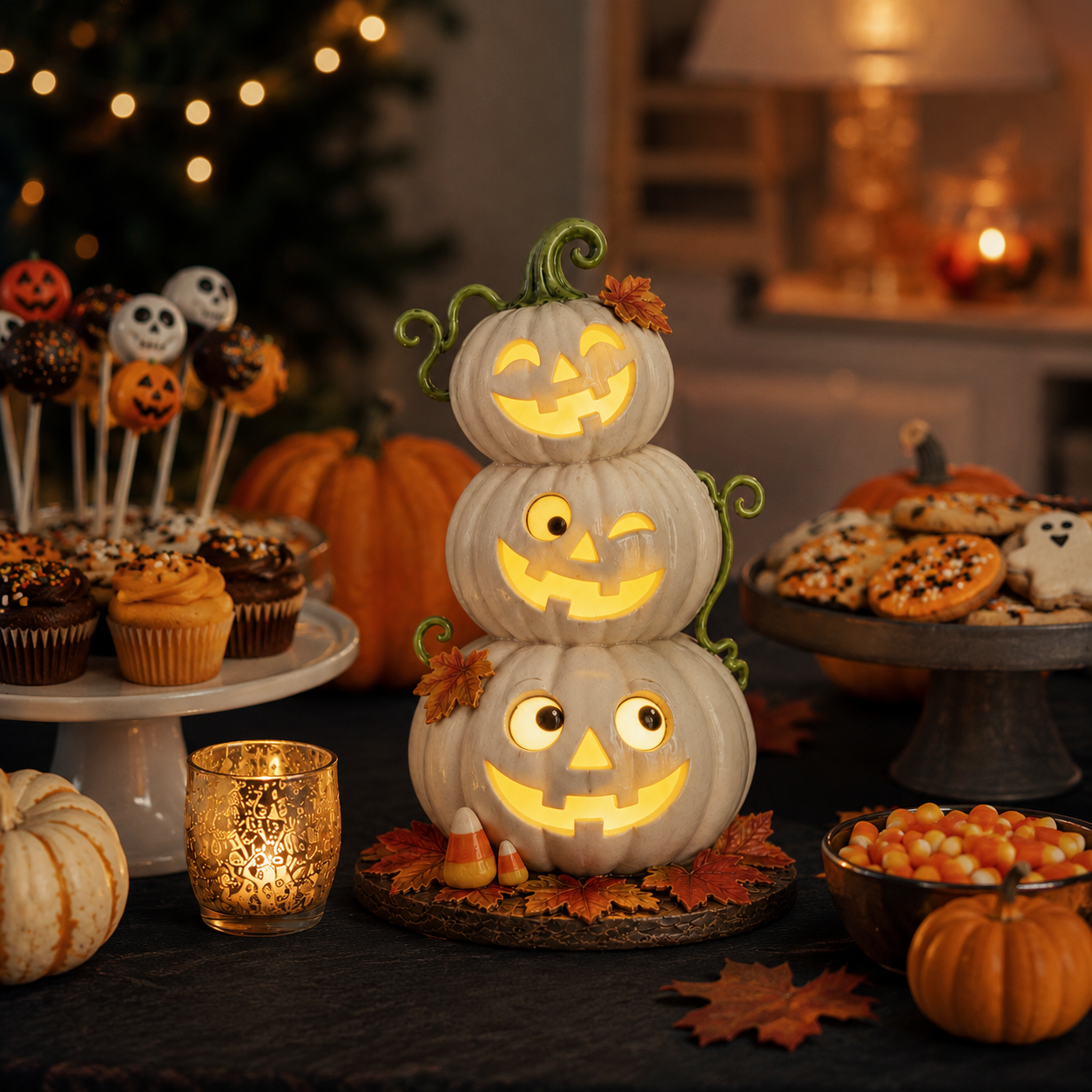 Lighted Stacked Jack-O’-Lantern Pumpkin Decor
