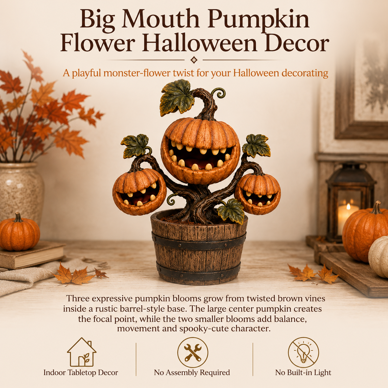 Big Mouth Pumpkin Flower Halloween Decor