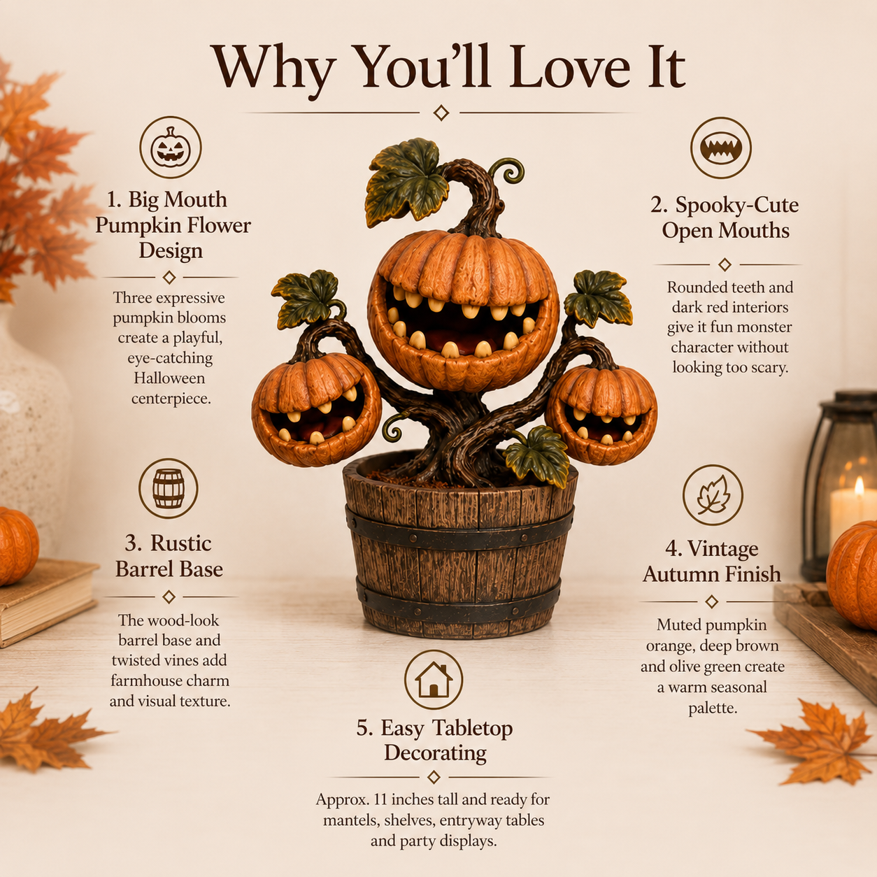 Big Mouth Pumpkin Flower Halloween Decor