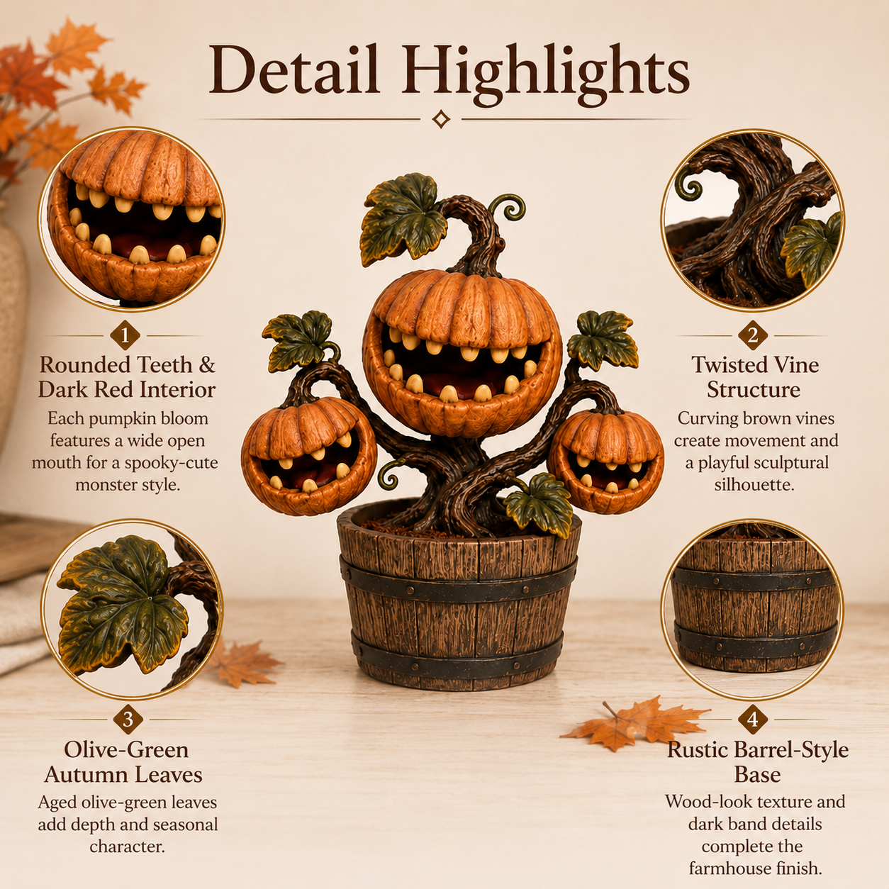 Big Mouth Pumpkin Flower Halloween Decor