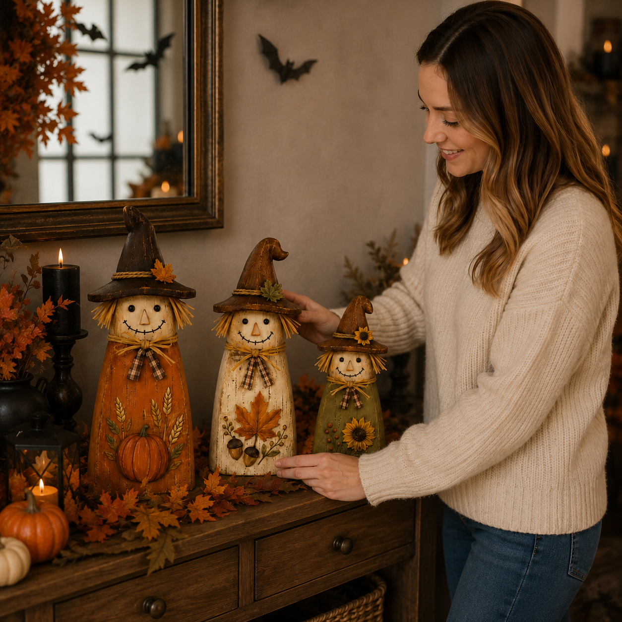 Fall Witch Scarecrow Wooden Decor Set of 3