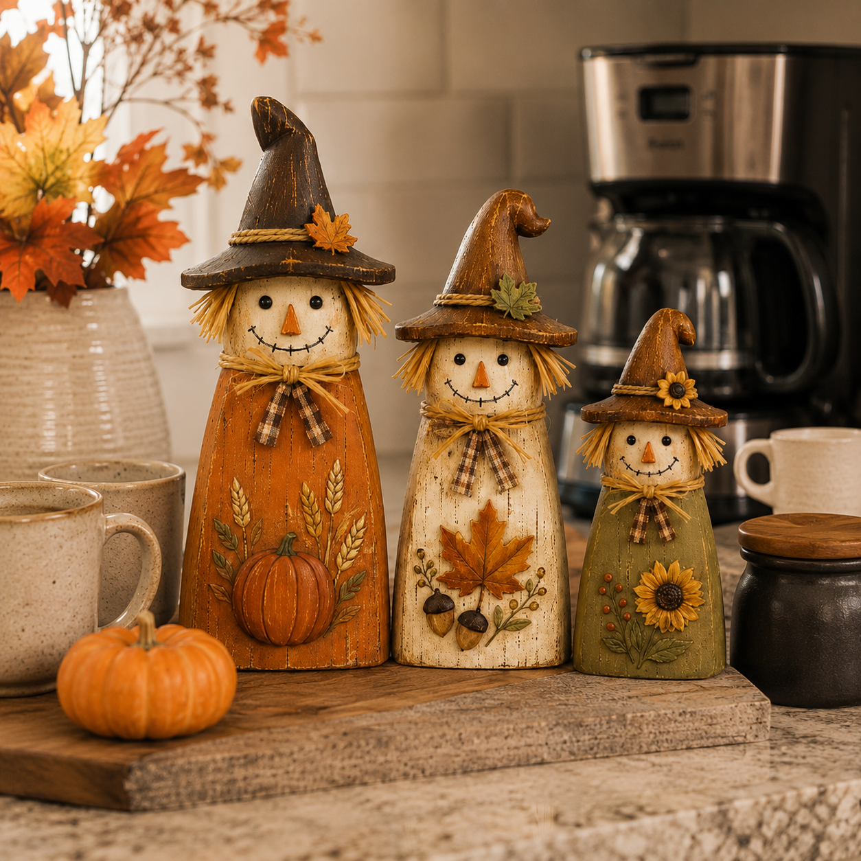 Fall Witch Scarecrow Wooden Decor Set of 3