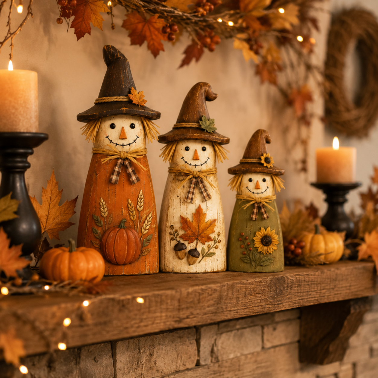 Fall Witch Scarecrow Wooden Decor Set of 3