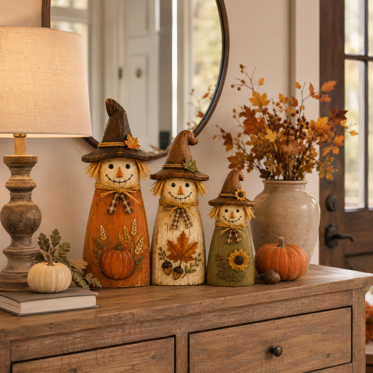 Fall Witch Scarecrow Wooden Decor Set of 3
