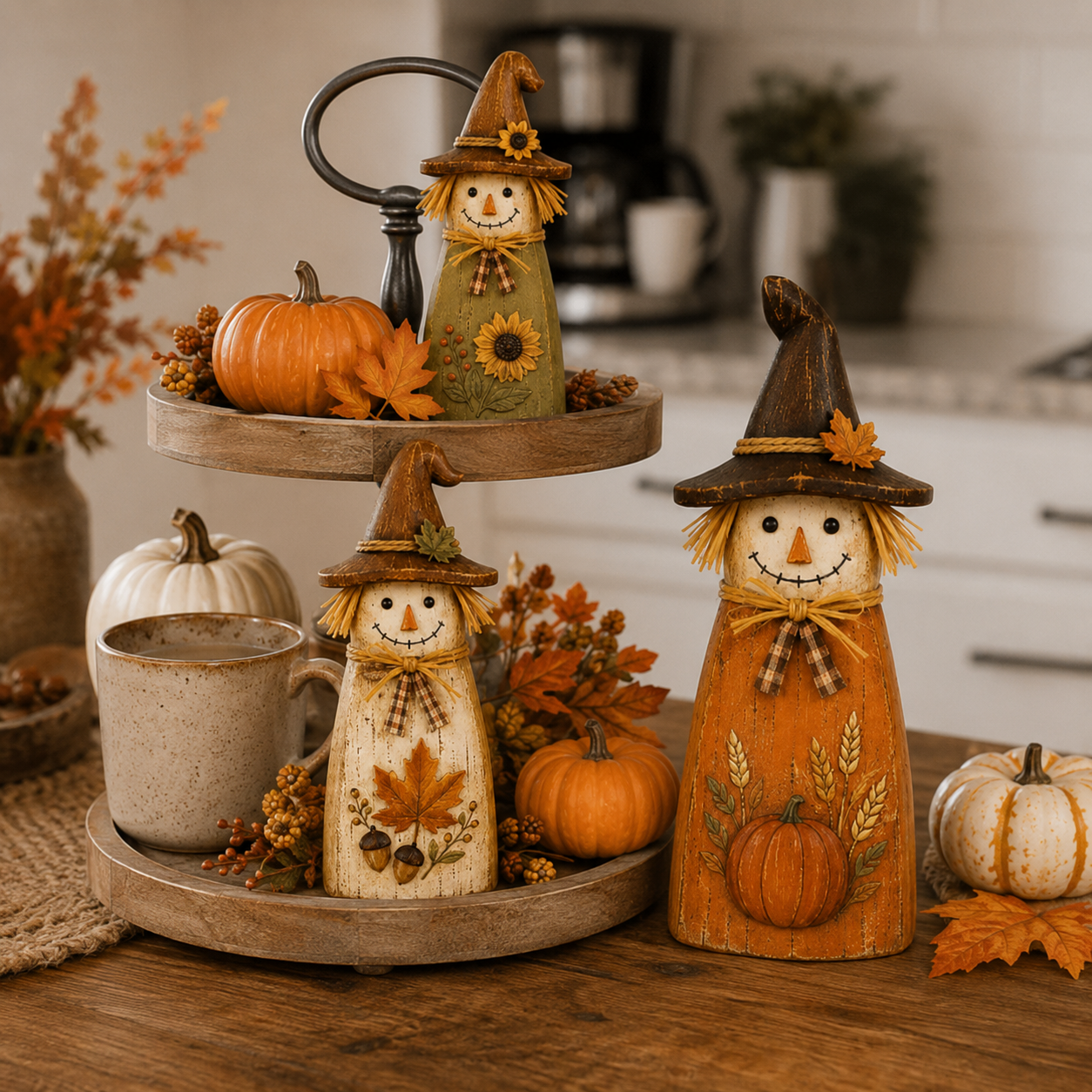 Fall Witch Scarecrow Wooden Decor Set of 3