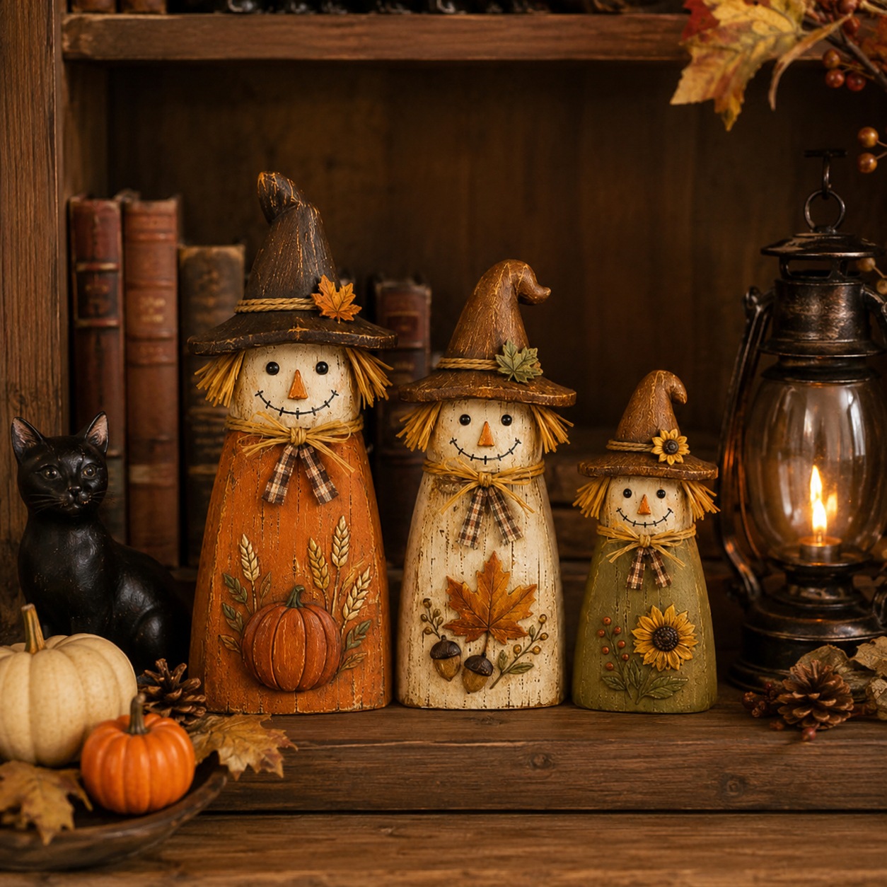 Fall Witch Scarecrow Wooden Decor Set of 3