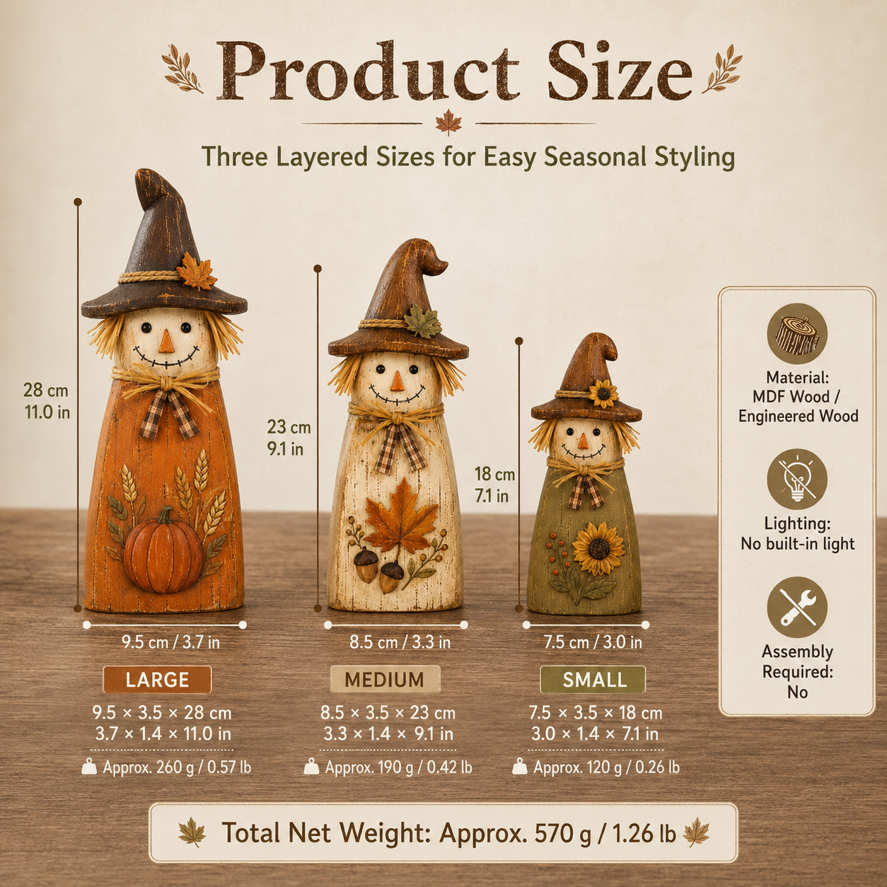 Fall Witch Scarecrow Wooden Decor Set of 3