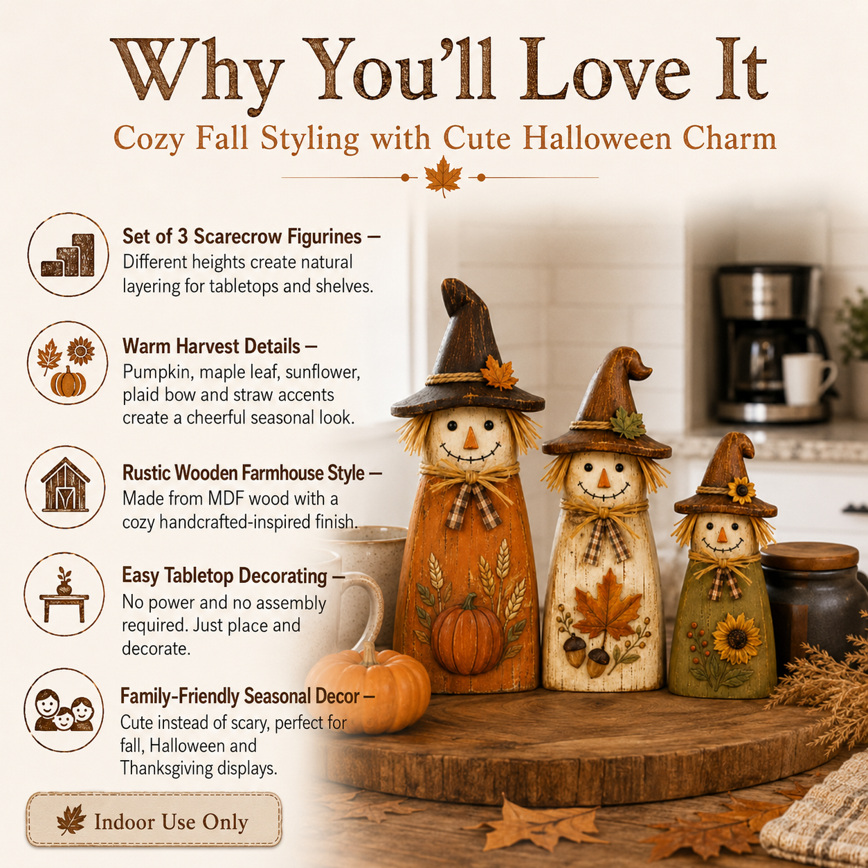 Fall Witch Scarecrow Wooden Decor Set of 3