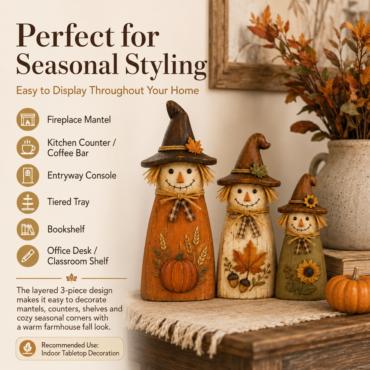 Fall Witch Scarecrow Wooden Decor Set of 3