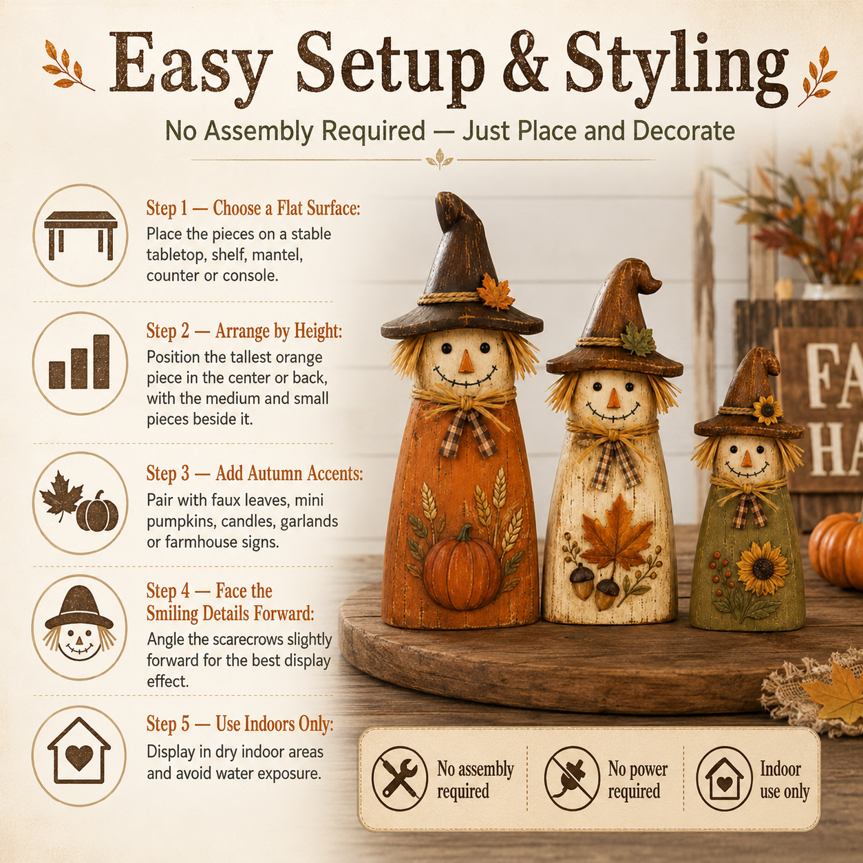 Fall Witch Scarecrow Wooden Decor Set of 3