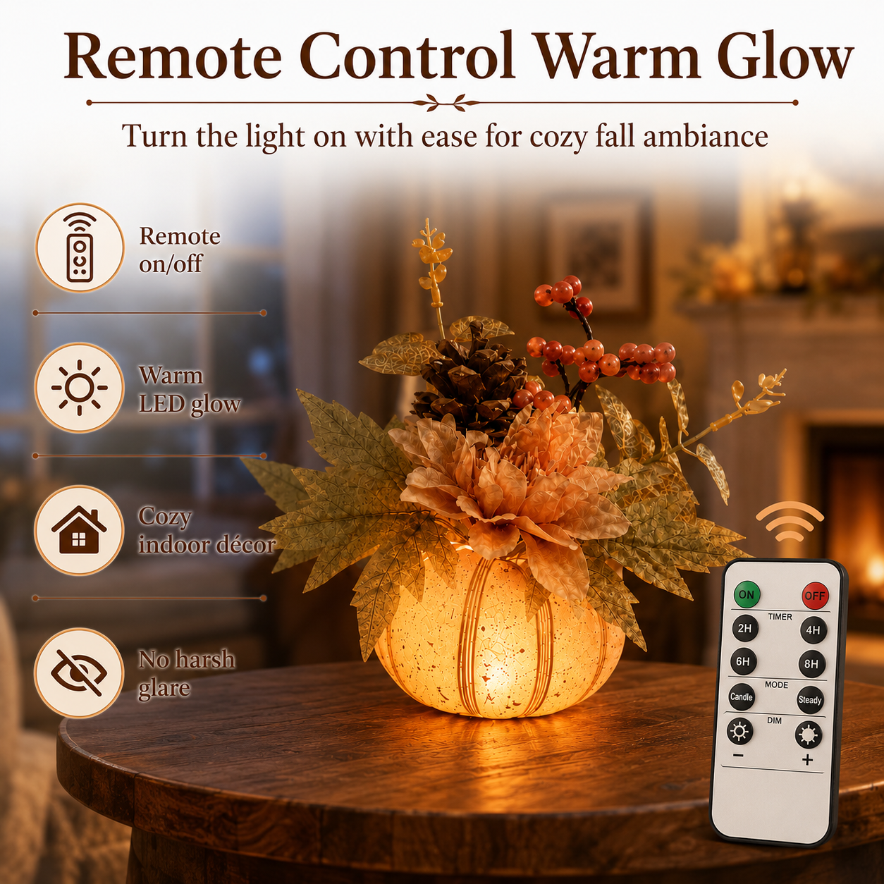 Lighted Resin Fall Pumpkin Floral Decor with Remote Control