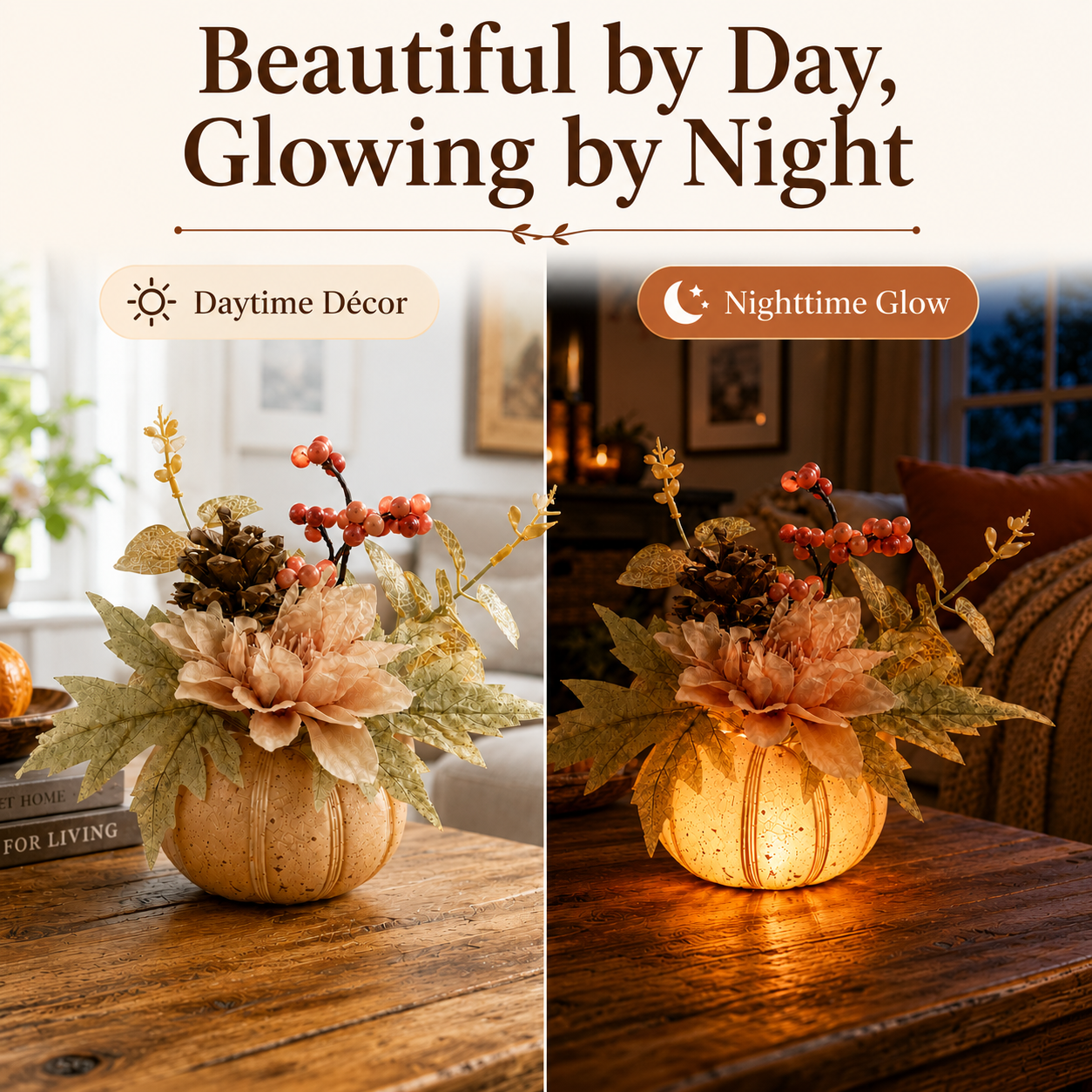 Lighted Resin Fall Pumpkin Floral Decor with Remote Control