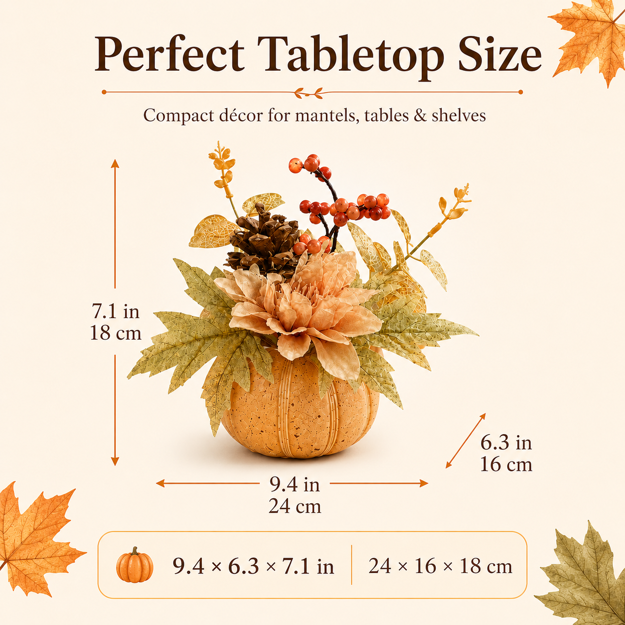 Lighted Resin Fall Pumpkin Floral Decor with Remote Control