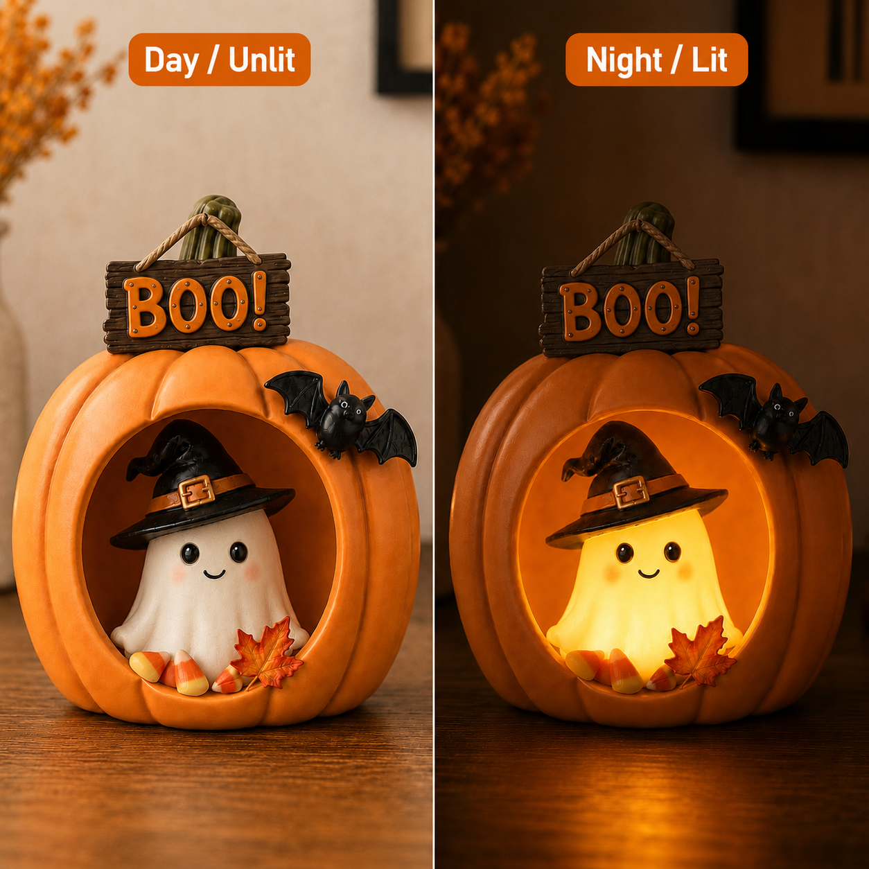 Lighted Pumpkin Ghost Halloween Table Decor
