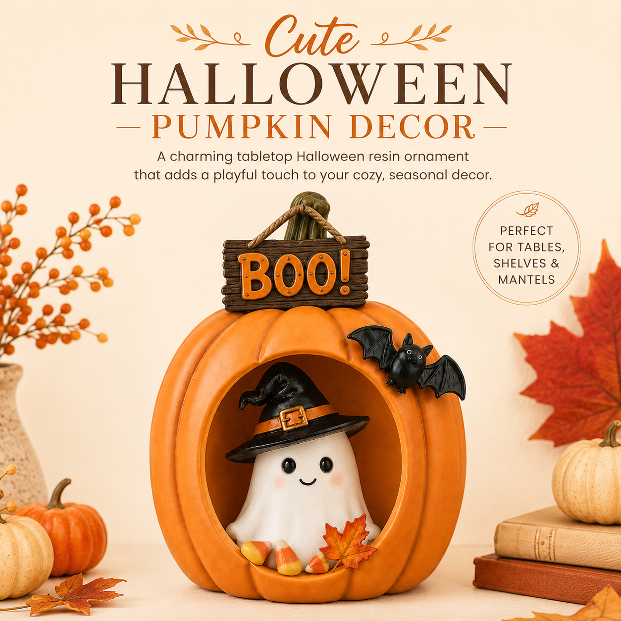 Lighted Pumpkin Ghost Halloween Table Decor