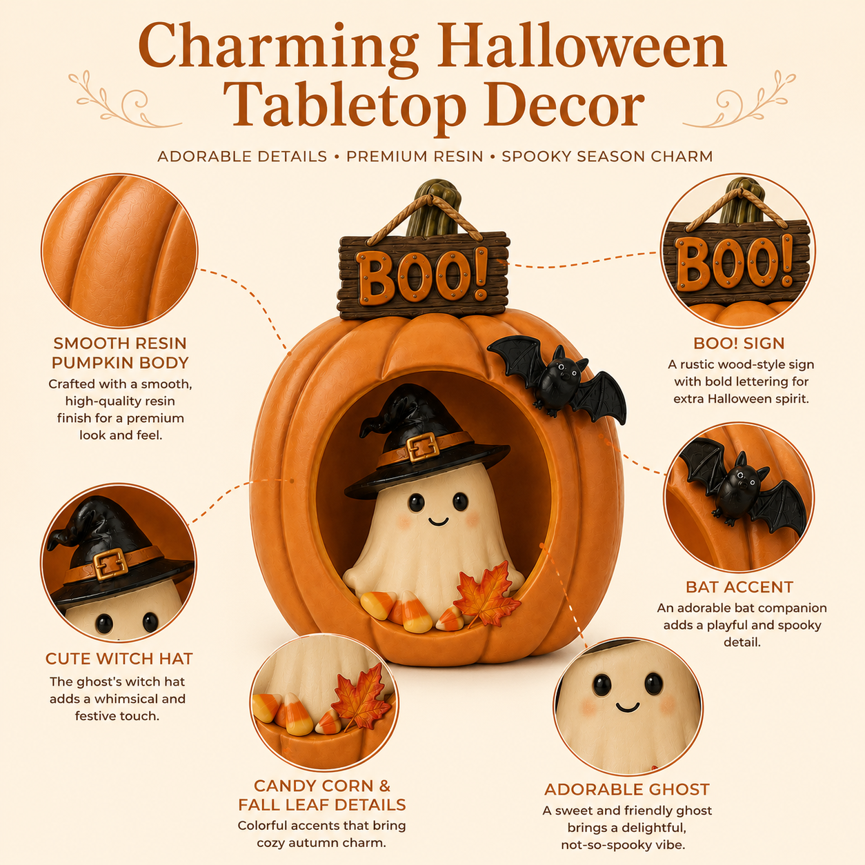Lighted Pumpkin Ghost Halloween Table Decor