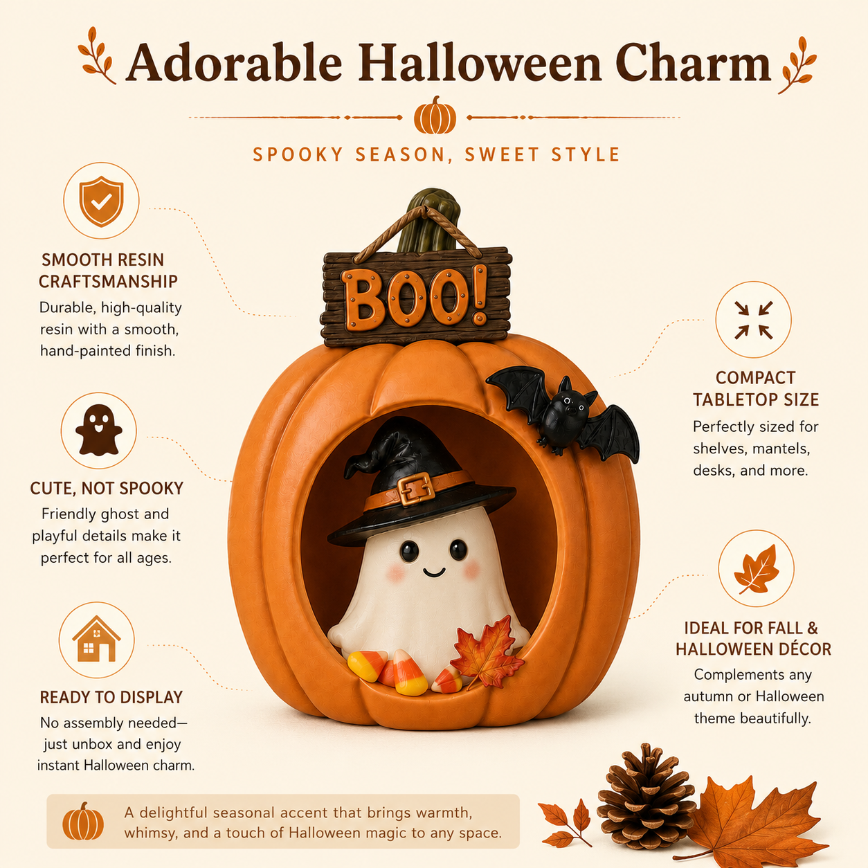 Lighted Pumpkin Ghost Halloween Table Decor