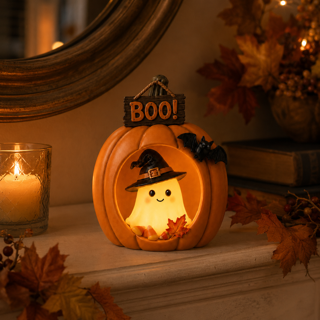 Lighted Pumpkin Ghost Halloween Table Decor