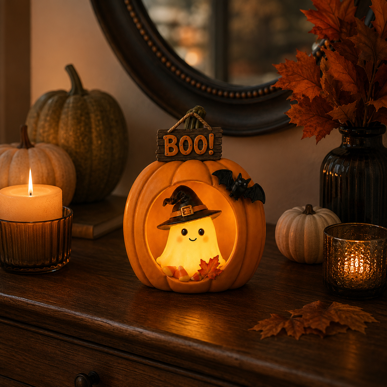 Lighted Pumpkin Ghost Halloween Table Decor