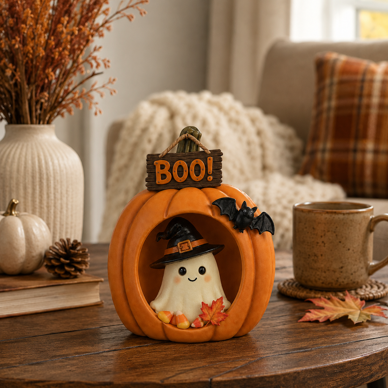 Lighted Pumpkin Ghost Halloween Table Decor