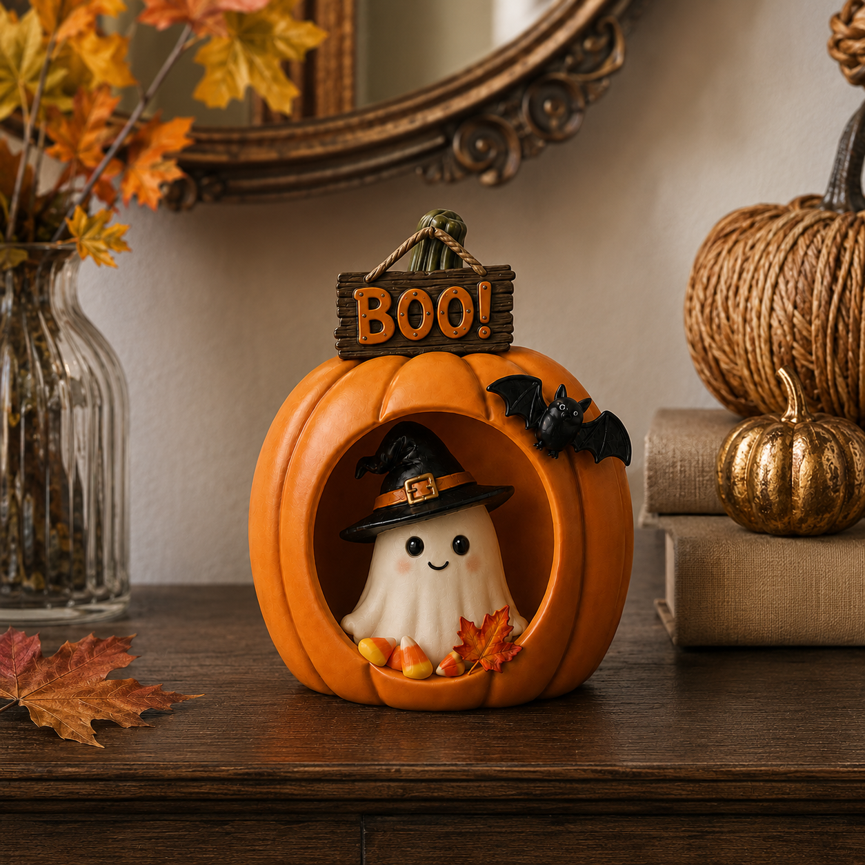 Lighted Pumpkin Ghost Halloween Table Decor