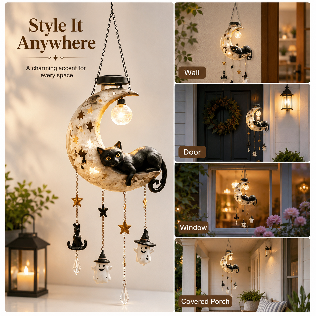 Halloween Moon Cat Hanging Decor with Light