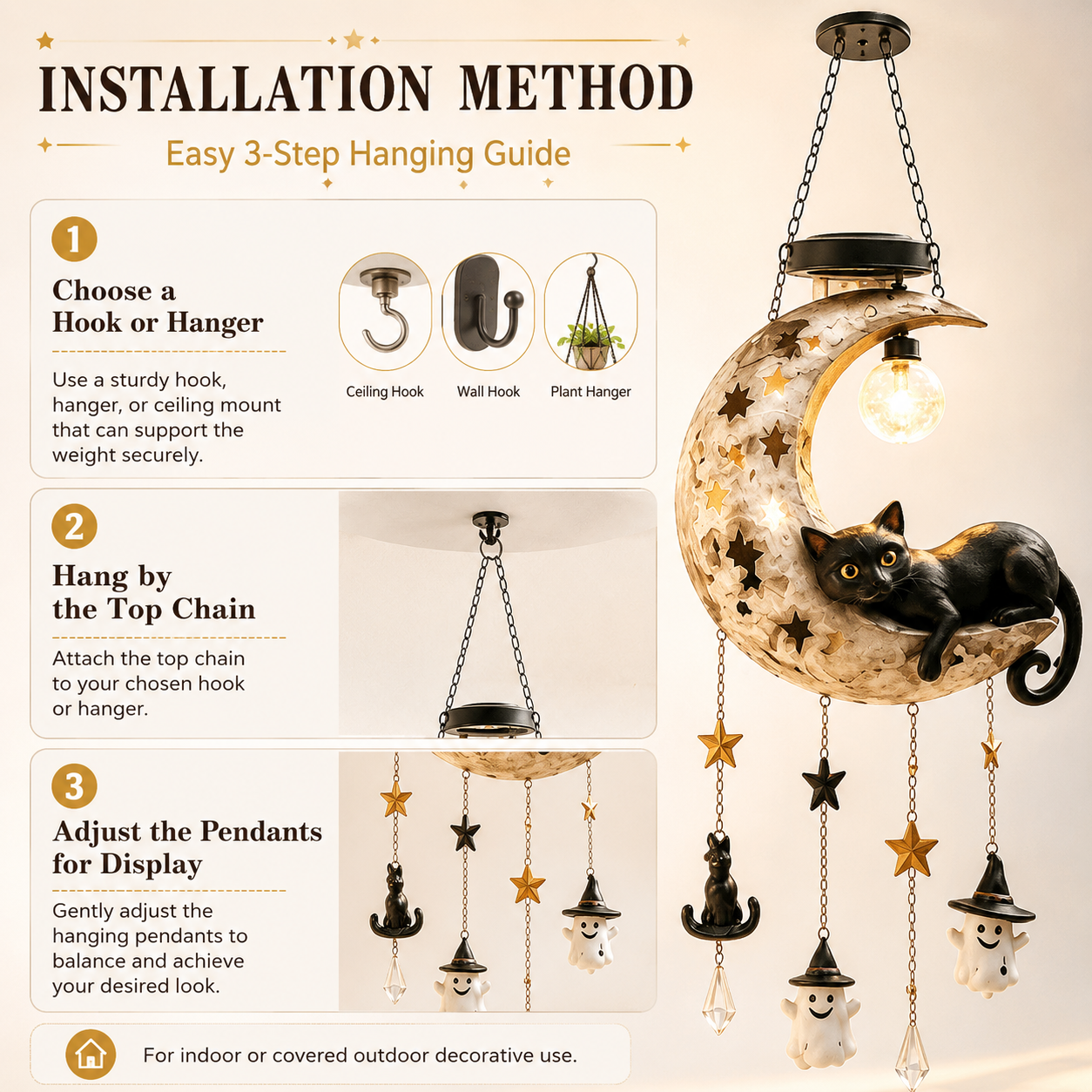 Halloween Moon Cat Hanging Decor with Light