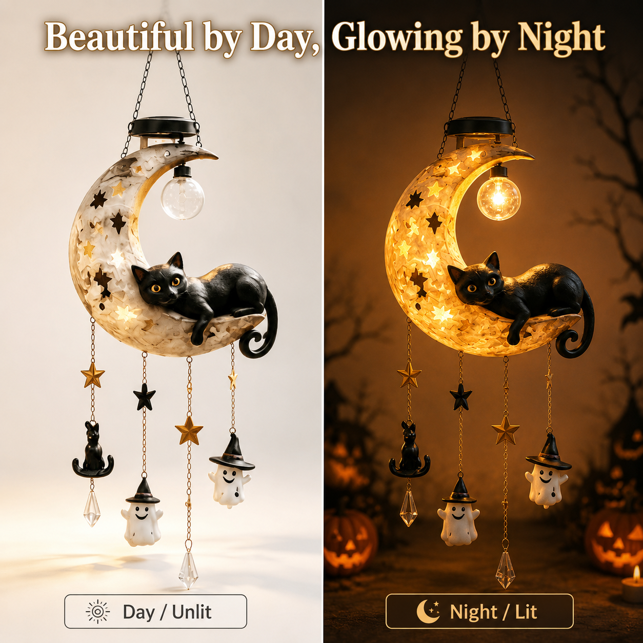 Halloween Moon Cat Hanging Decor with Light