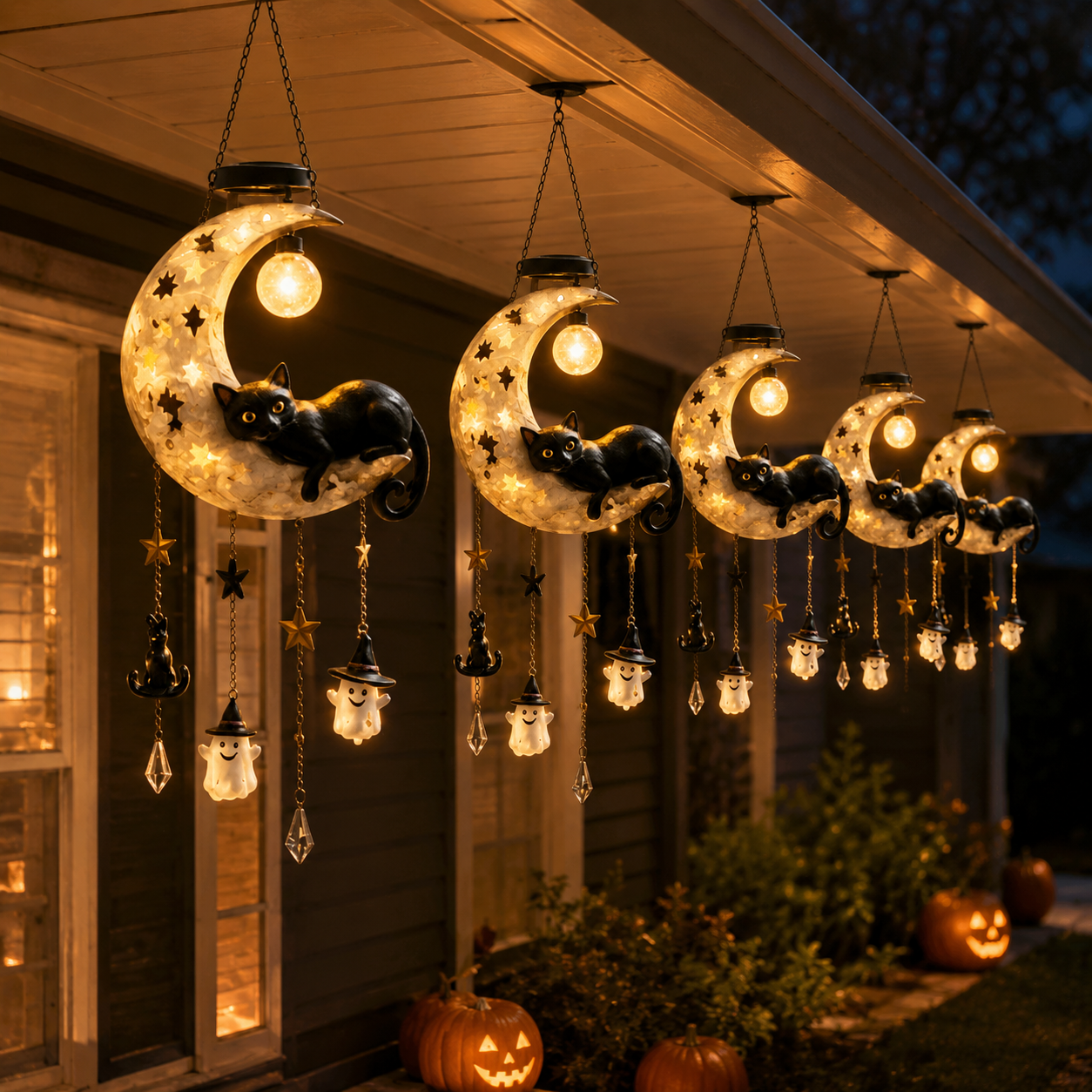 Halloween Moon Cat Hanging Decor with Light