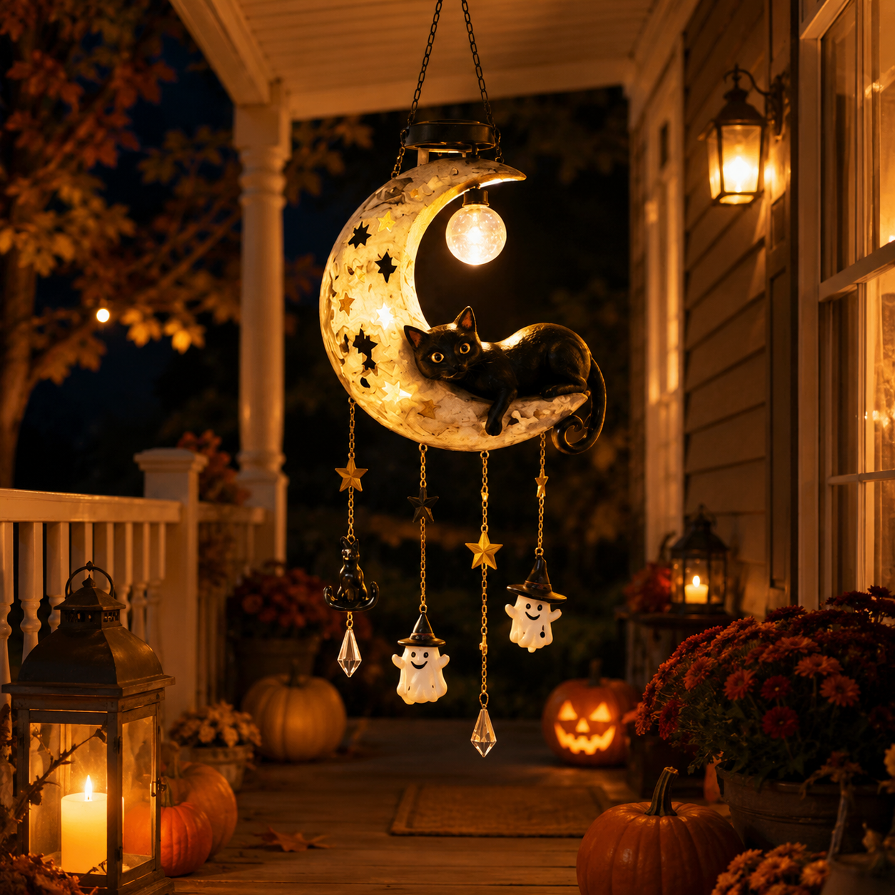 Halloween Moon Cat Hanging Decor with Light
