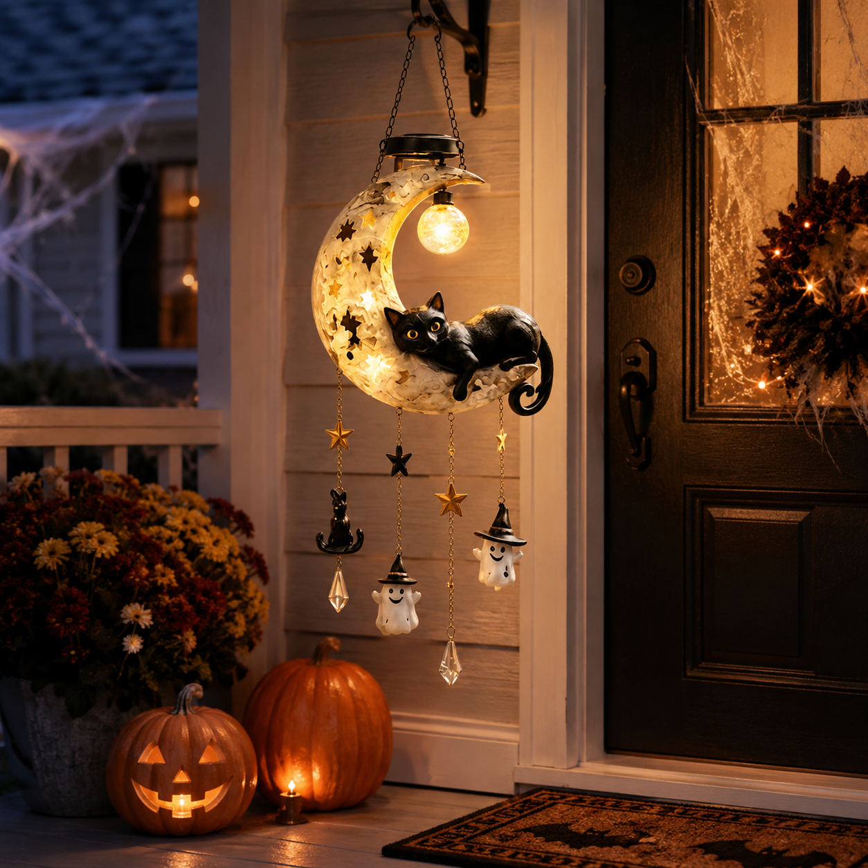 Halloween Moon Cat Hanging Decor with Light