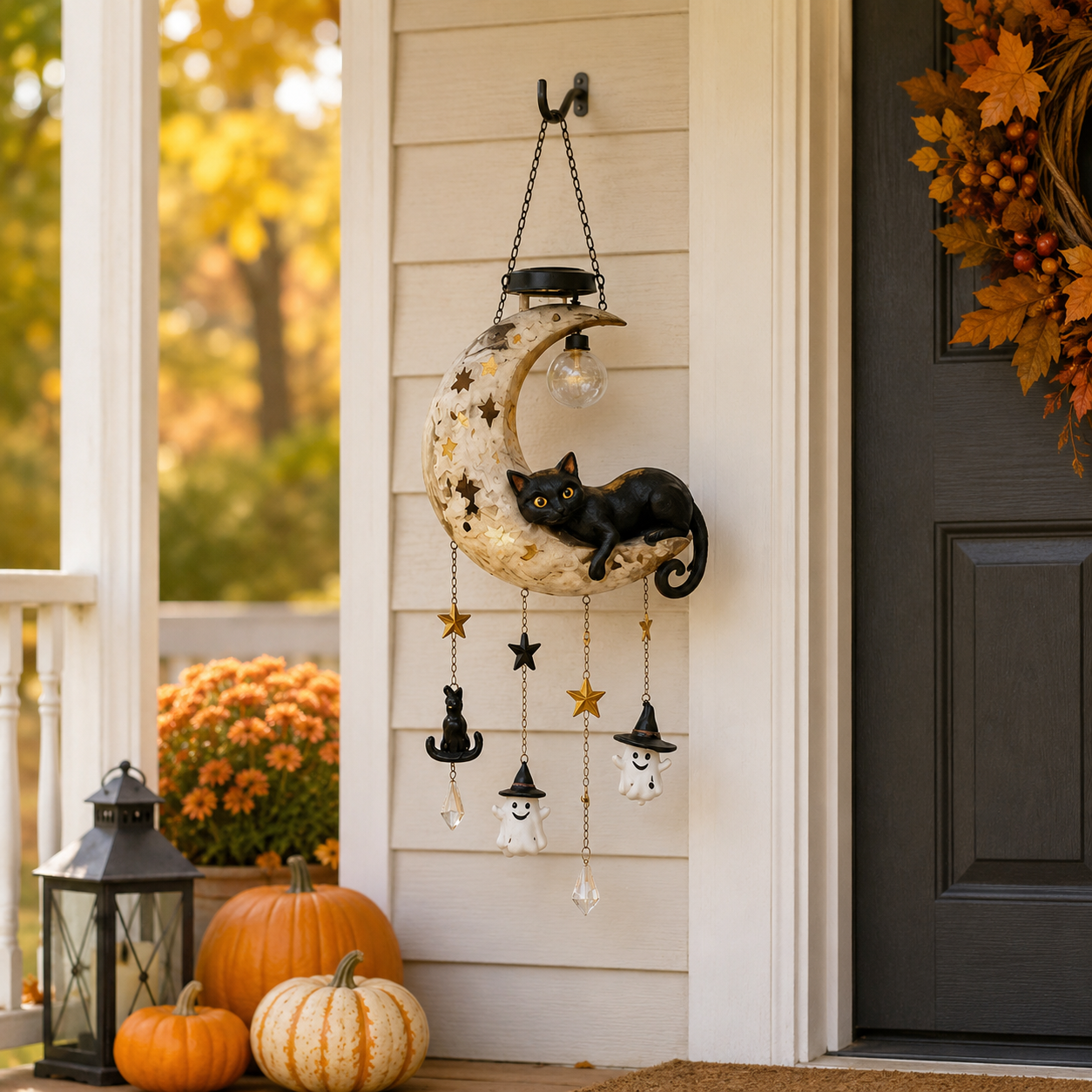 Halloween Moon Cat Hanging Decor with Light