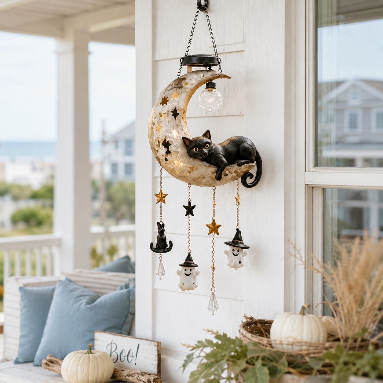 Halloween Moon Cat Hanging Decor with Light