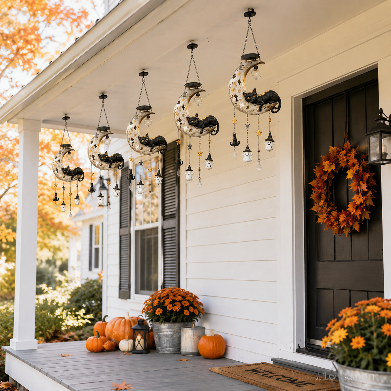 Halloween Moon Cat Hanging Decor with Light