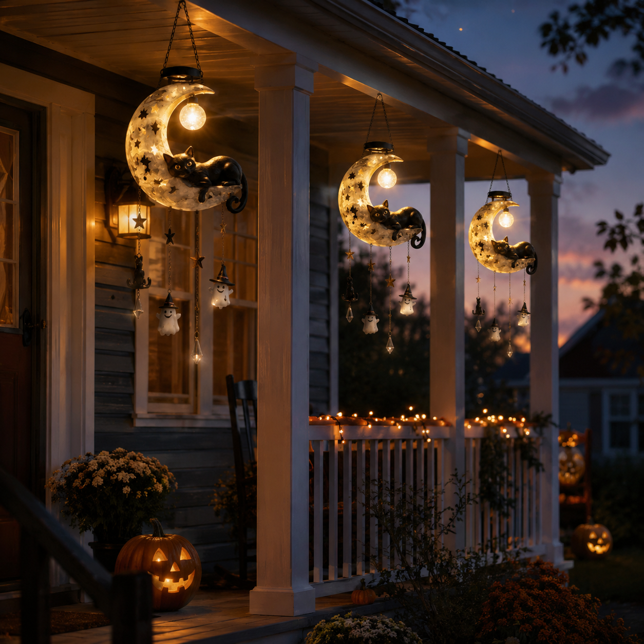 Halloween Moon Cat Hanging Decor with Light