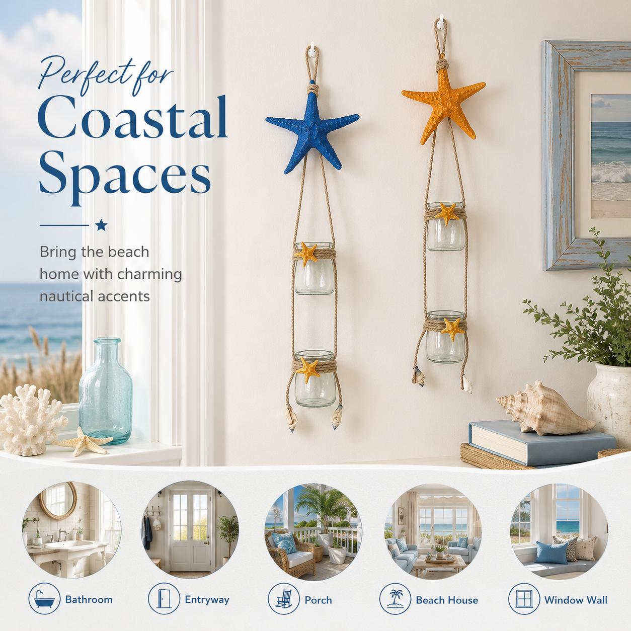 Starfish Hanging Glass Vase Decor Set of 2