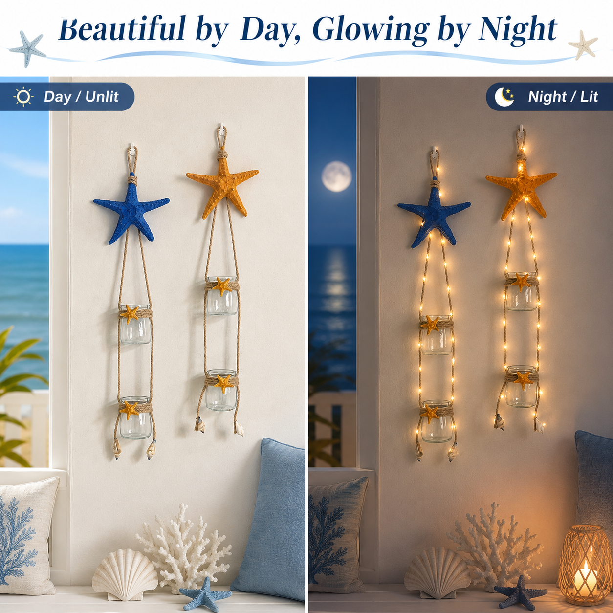 Starfish Hanging Glass Vase Decor Set of 2