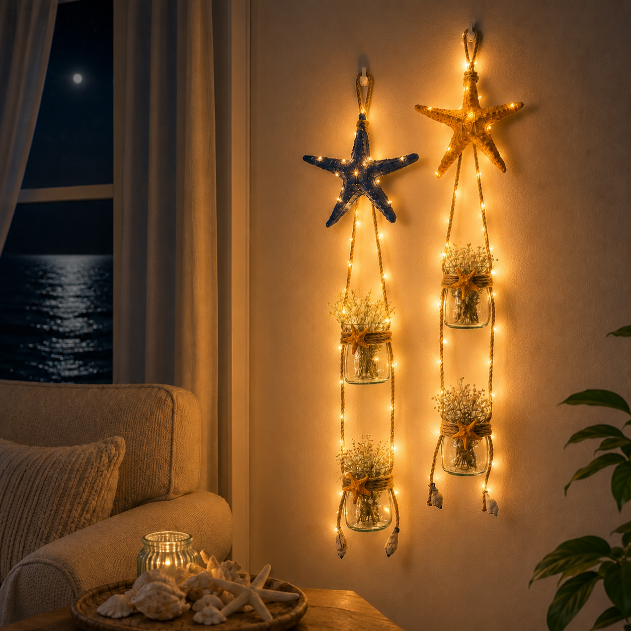 Starfish Hanging Glass Vase Decor Set of 2