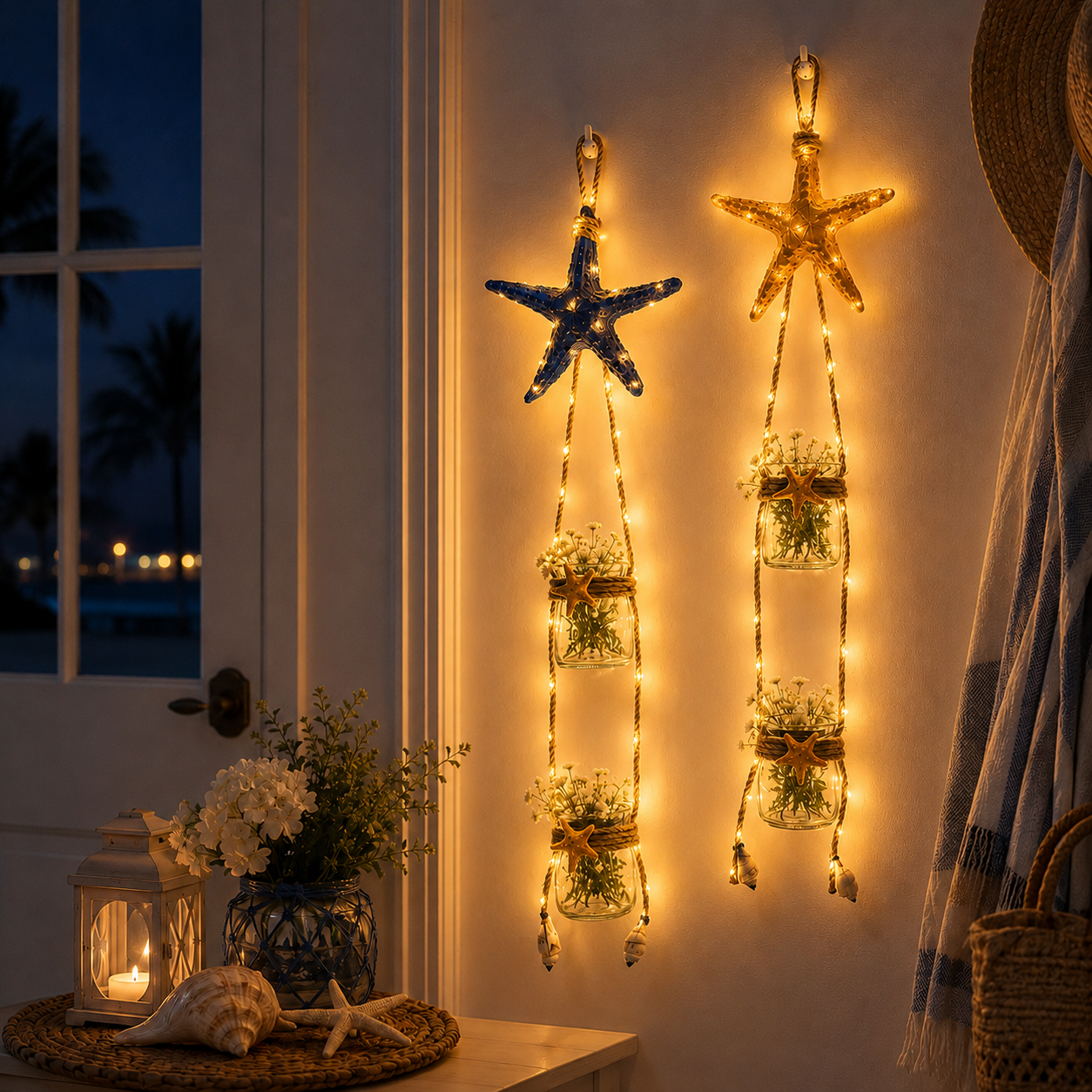 Starfish Hanging Glass Vase Decor Set of 2