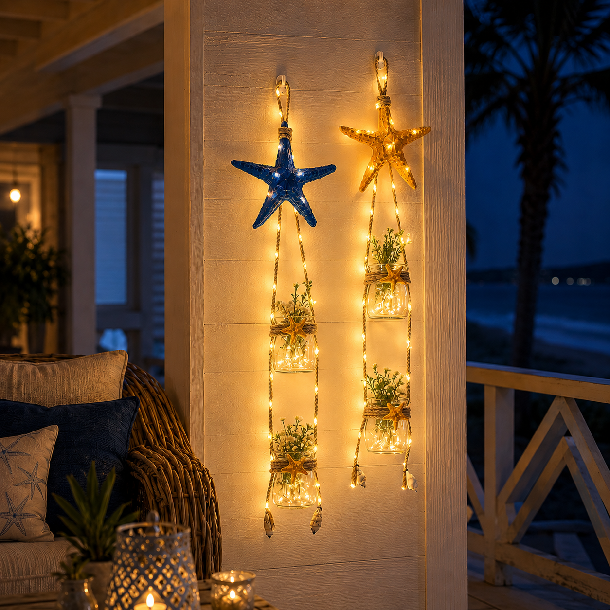 Starfish Hanging Glass Vase Decor Set of 2
