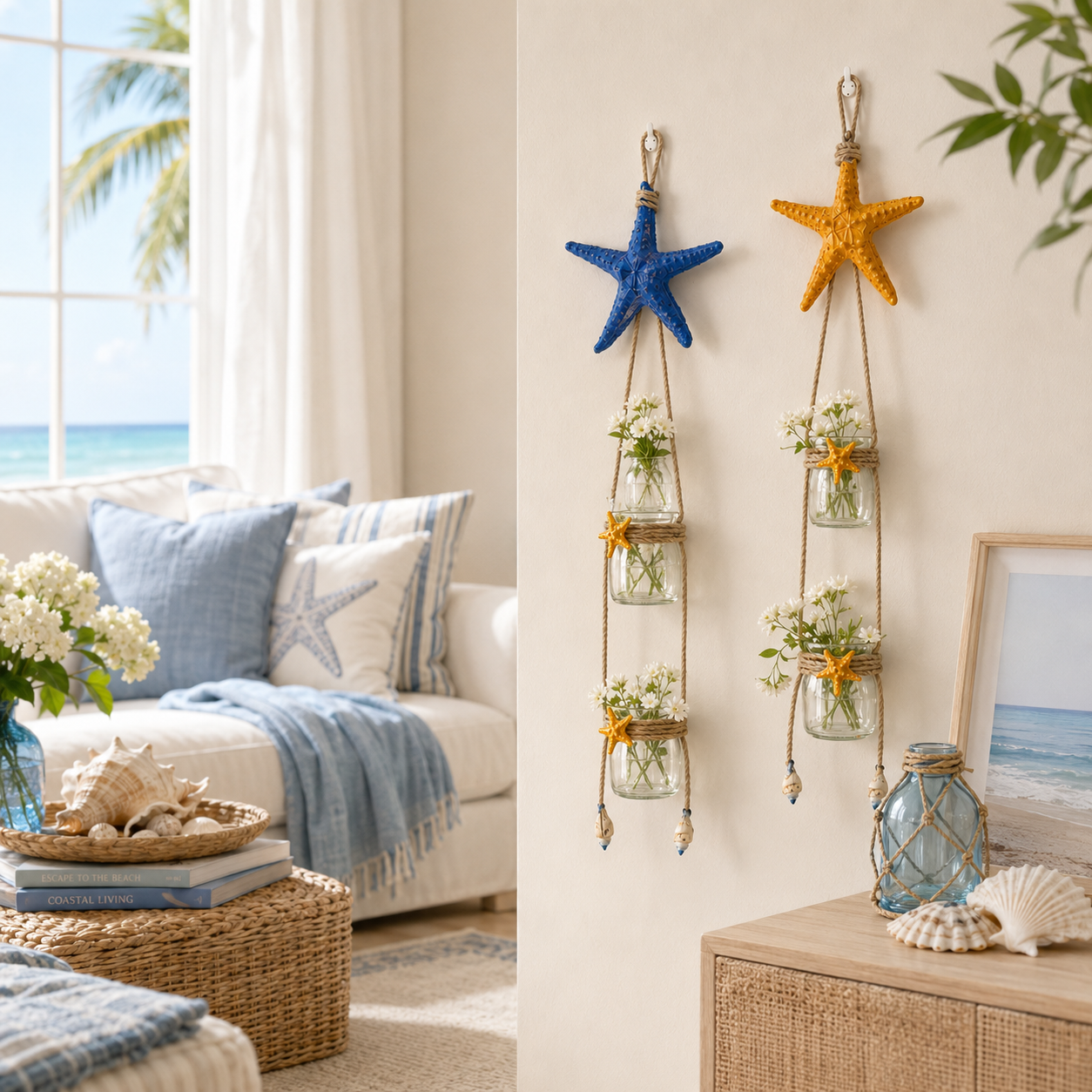 Starfish Hanging Glass Vase Decor Set of 2