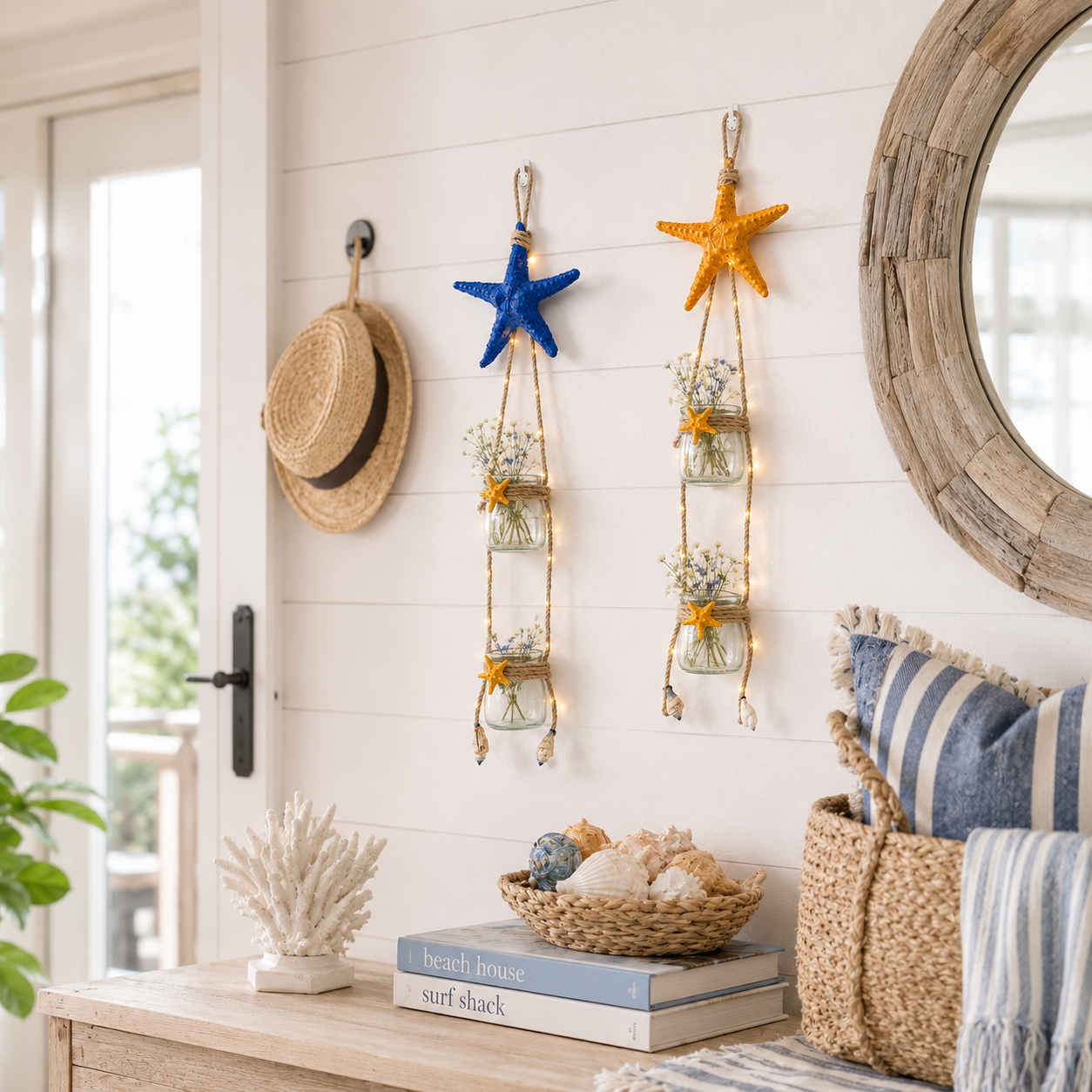 Starfish Hanging Glass Vase Decor Set of 2